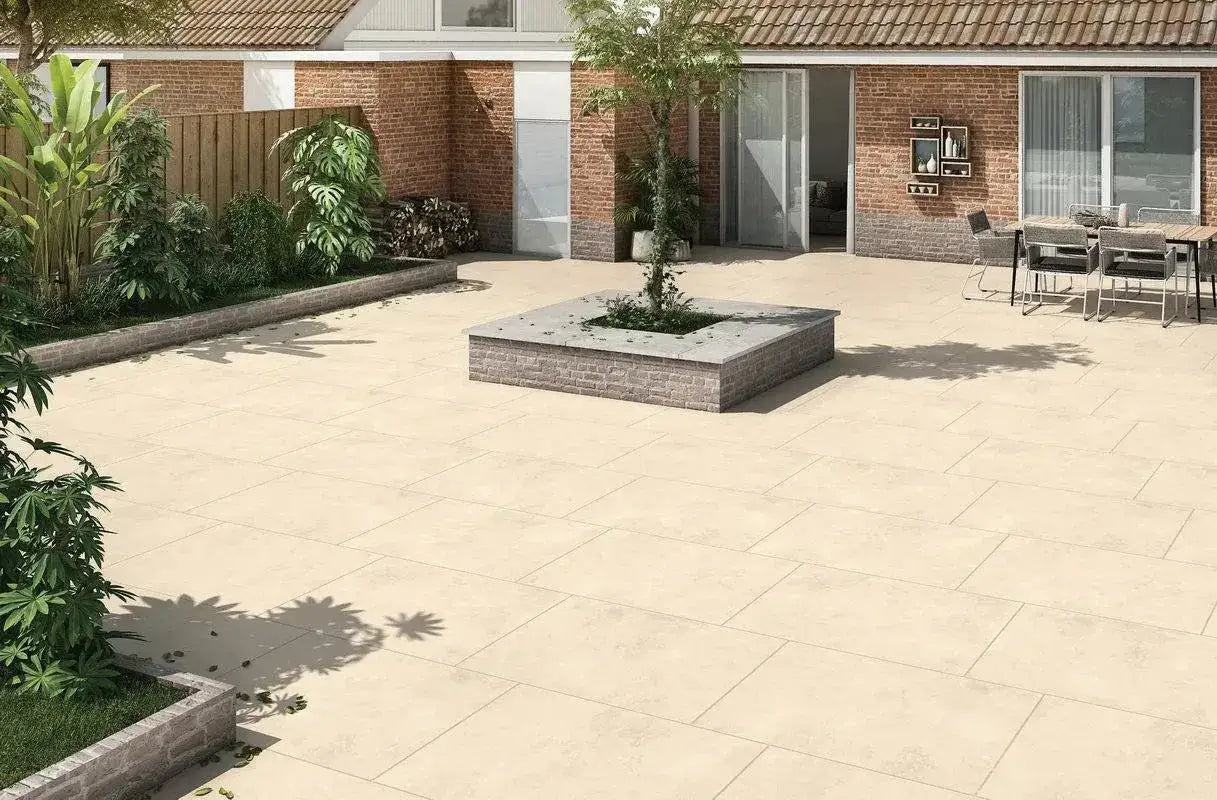 Beige Porcelain Paving Slabs Cement Effect 900 x 600 Paving Slabs UK