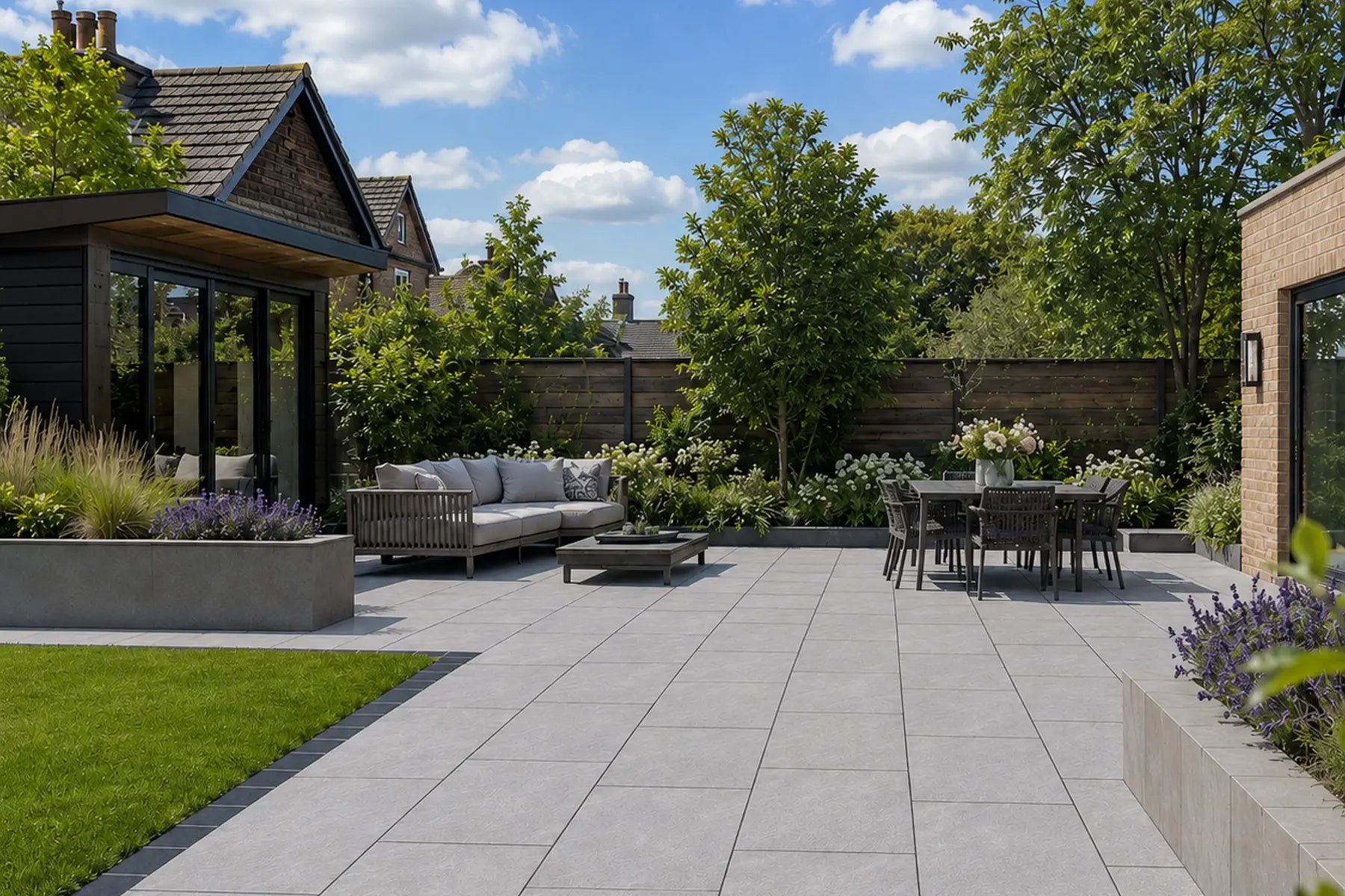Modern porcelain patio tiles