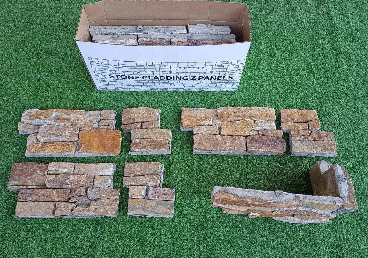 Mini Zed Rails Cladding Autumn Gold Stone Cladding Z Tiles Clad Panels Cement Baking | Paving ...