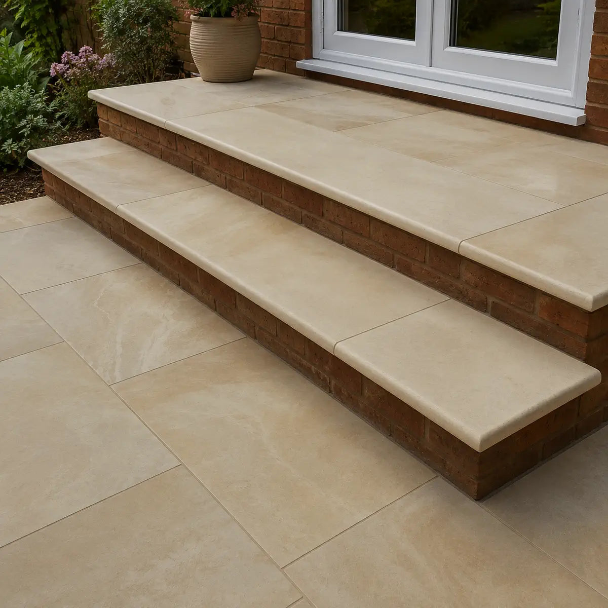 Fossil Mint Smooth Sandstone Bullnose Steps 900x400x40 | Paving Slabs UK