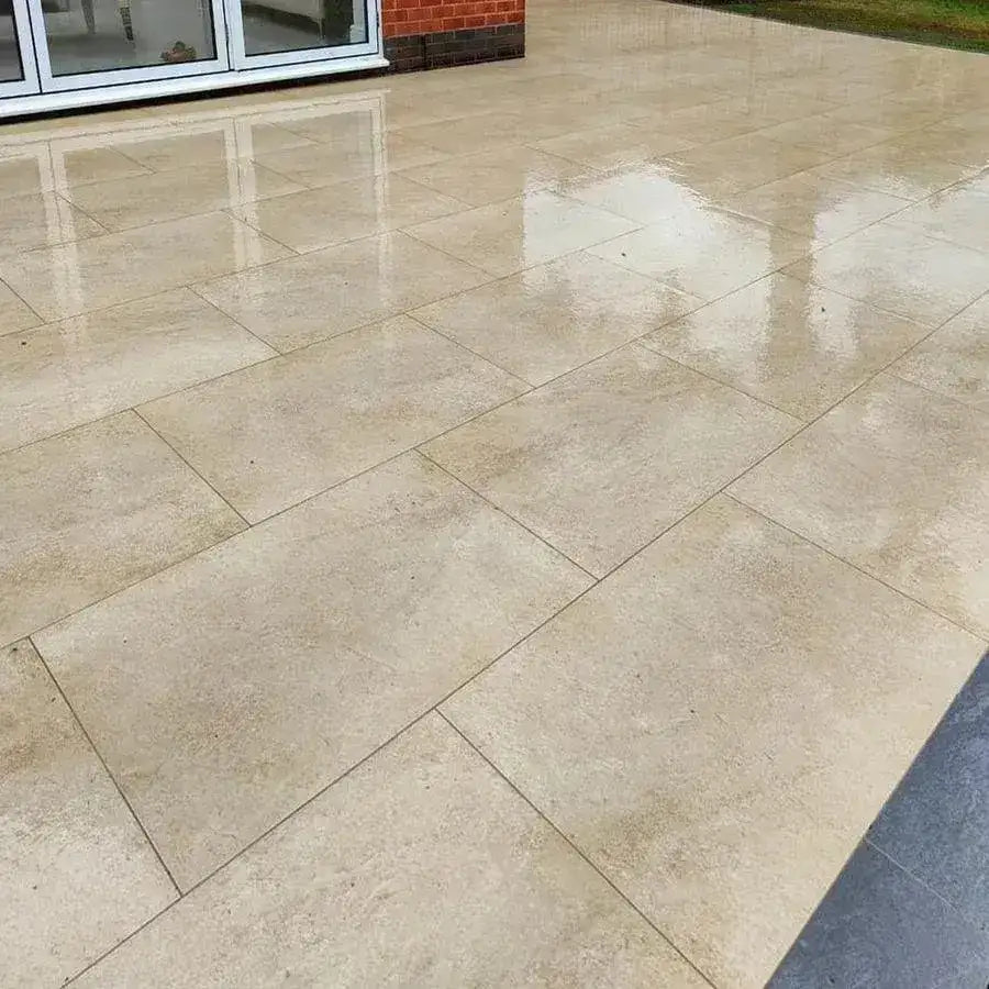 Ivory Beige Porcelain Paving Slabs Hammerstone 900 x 600