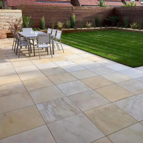 Ivory Beige Smooth Sandstone Paving Mint Fossil 600 x 600 Paving Slabs UK