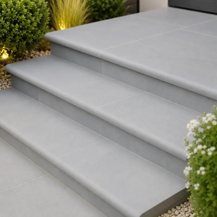Kandla Grey Smooth Sandstone Bullnose Steps 900x400x40 | Paving Slabs UK