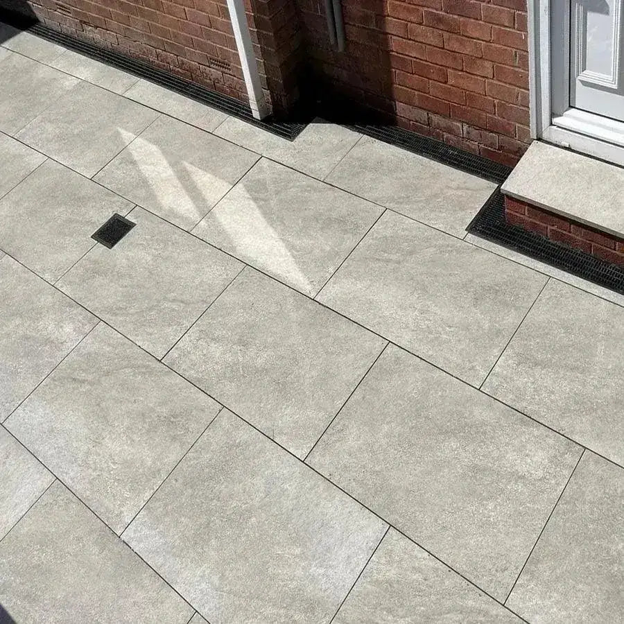 Hammerstone Grey Porcelain Paving Slabs 900x600