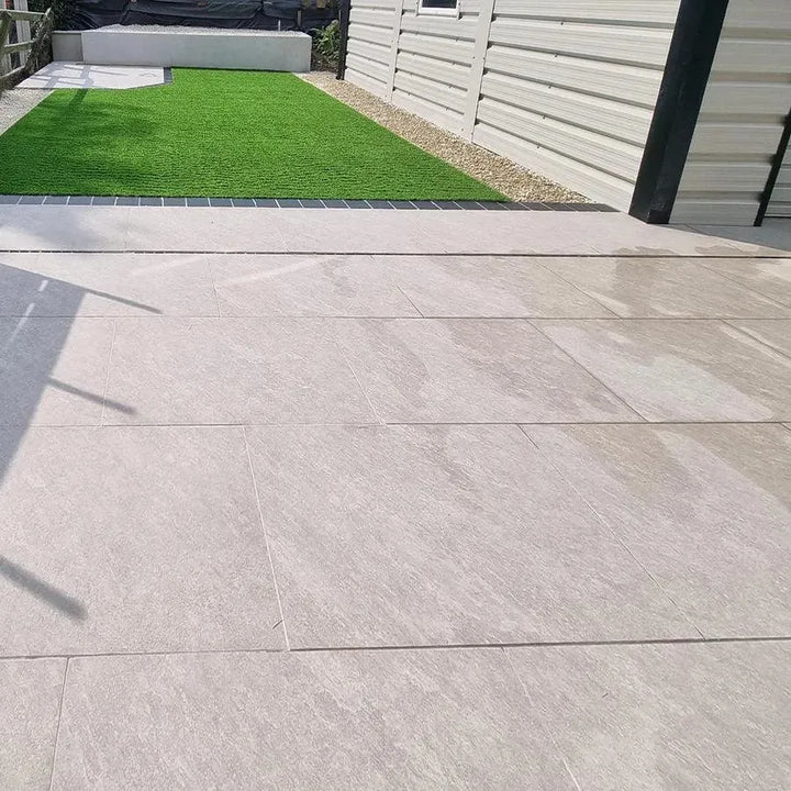 quartz grey porcelain paving garden