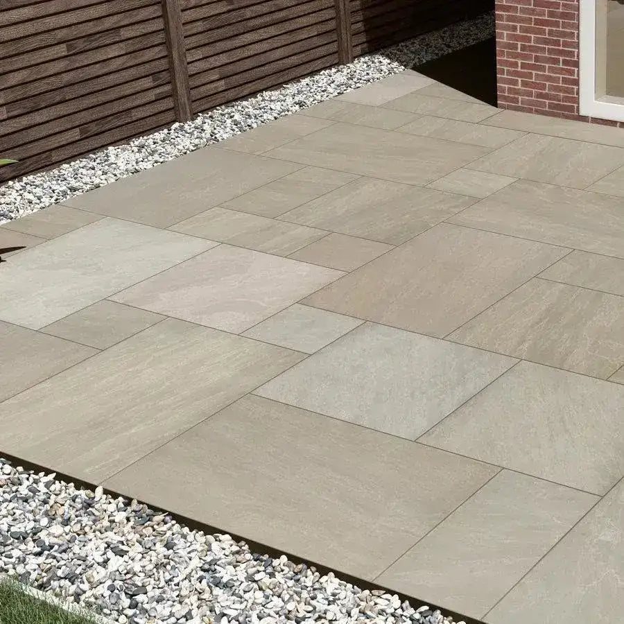 Point Paving Slabs Raj Green Porcelain Paving Tiles 600 x 600