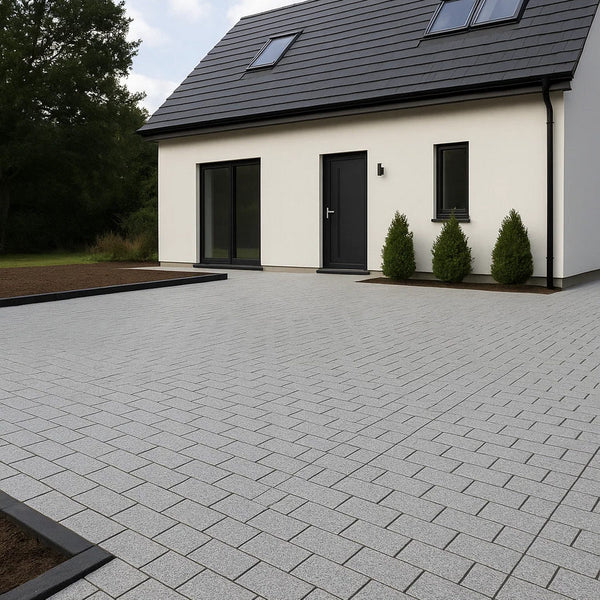 silver grey granite setts sawn flamed 200 x 100