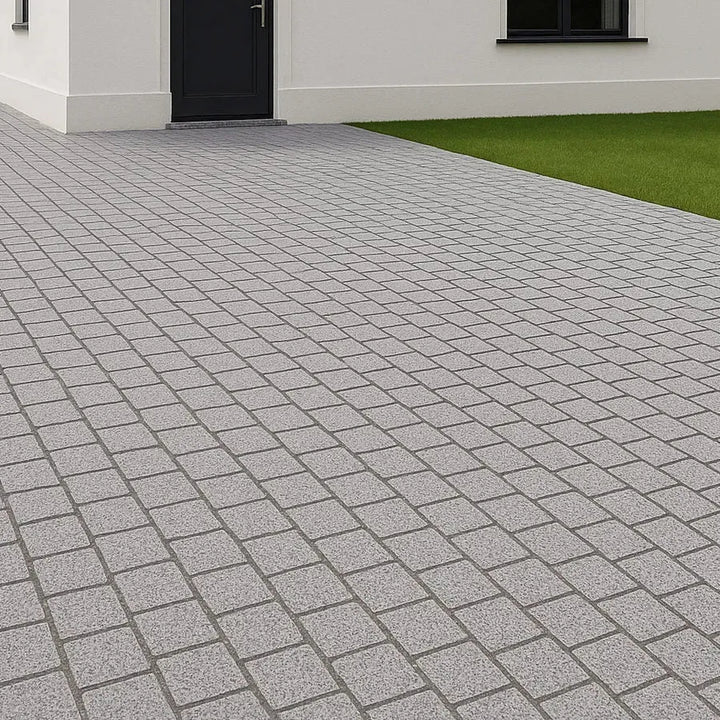silver grey granite setts sawn flamed