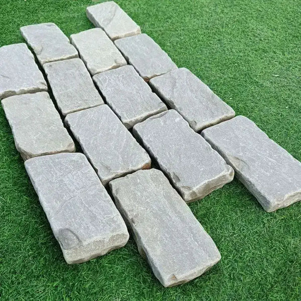 tumbled Kandla grey sandstone cobble setts 200x100x50