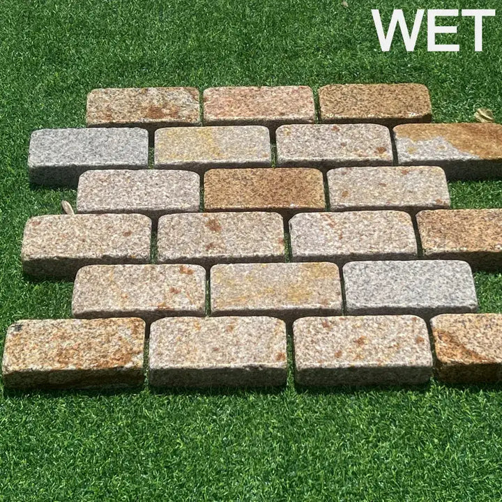 Tumbled Setts Yellow Gold Granite Tumbled Setts 200x100x50mm From £54.69/m2