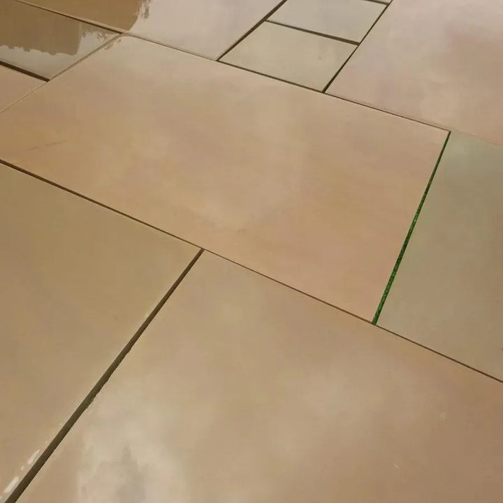Raj green sawn honed smooth sandstone patio slabs