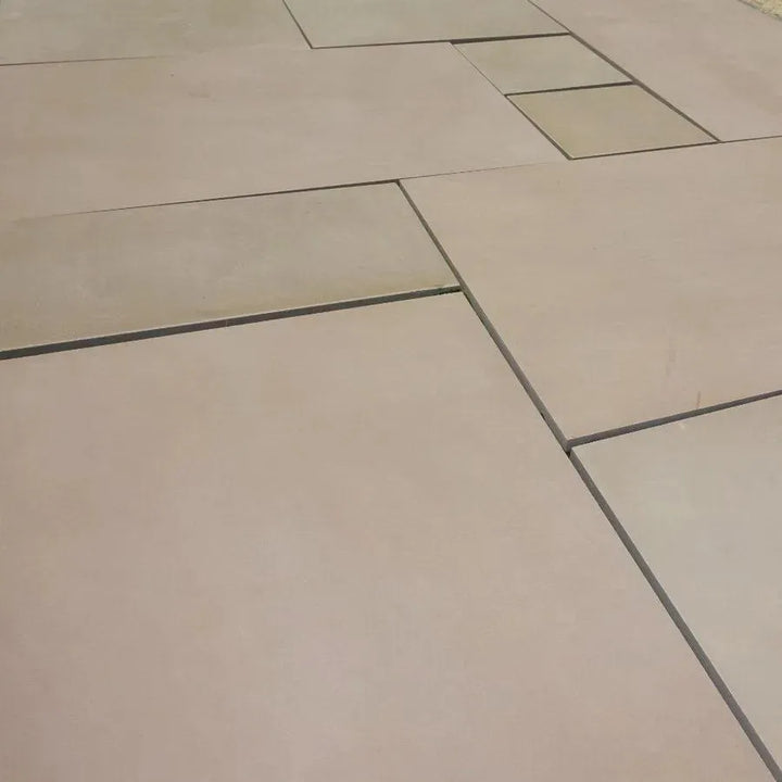 Raj green smooth sawn honed sandstone patio slabs