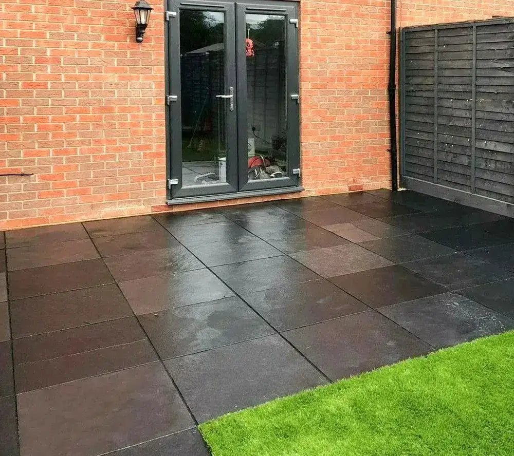 Paving Slabs 600 x 600 Black Kadapha Limestone 22mm Cal. Paving Slabs UK