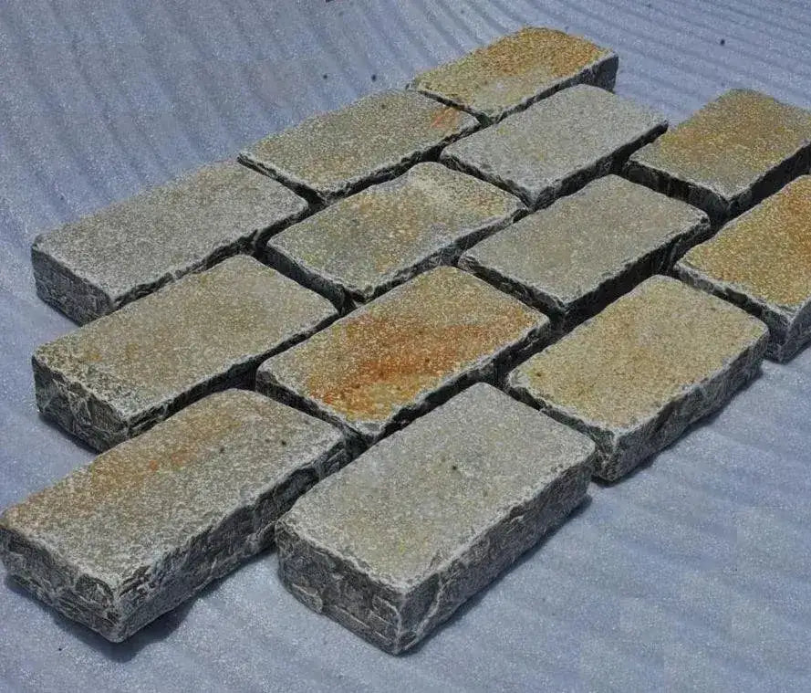 Limestone Setts Tundar Yellow Limestone Cobble Setts Tumbled 200 x 100