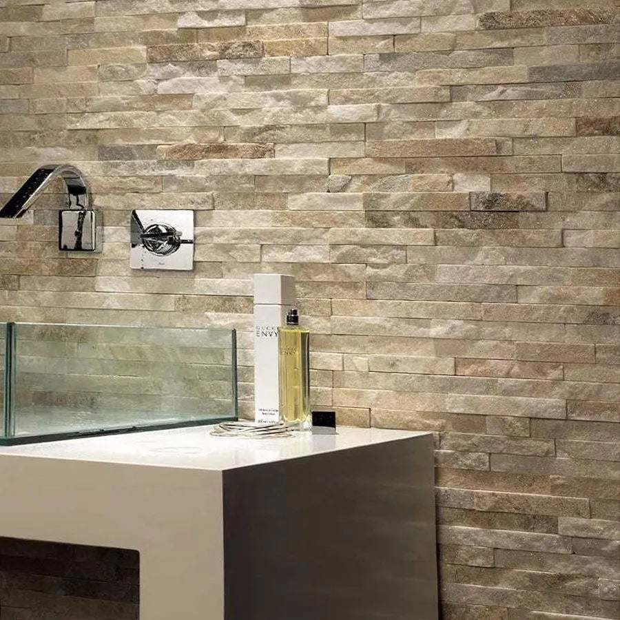 Cladding Tubeface Cream Sparkle Quartz Split Face Tiles Cladding 550 x150