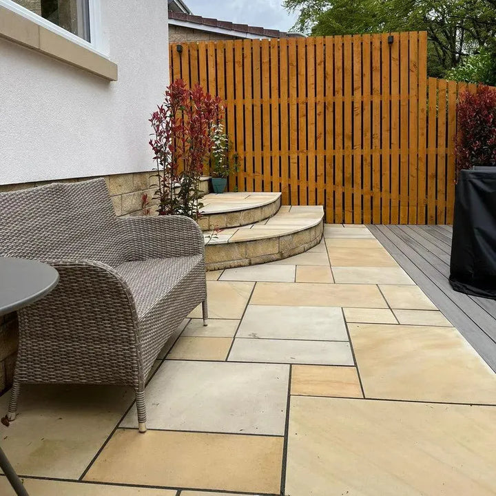 mint fossil smooth sandstone patio paving slabs