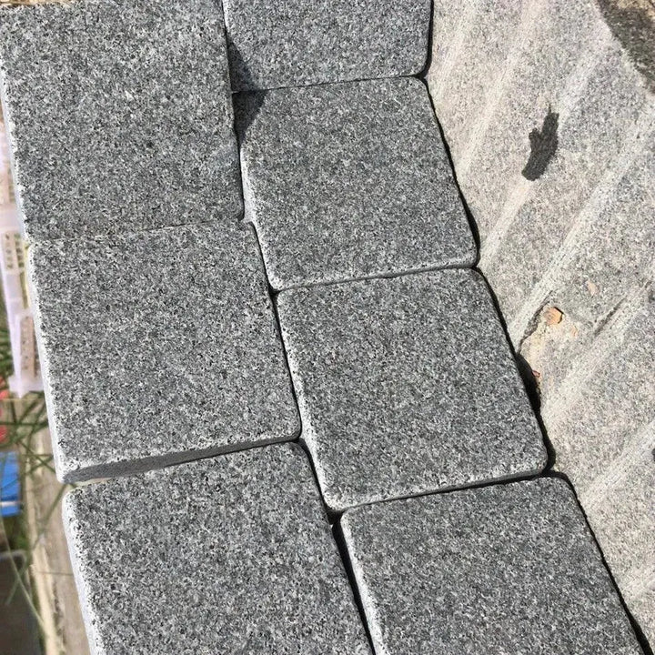 Setts Laying Pattern Tumbled Granite Edging Setts Blue Black 100x100x30mm | Paving Slabs UK