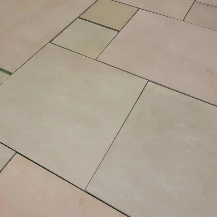 smooth sandstone Raj green sawn honed patio slabs